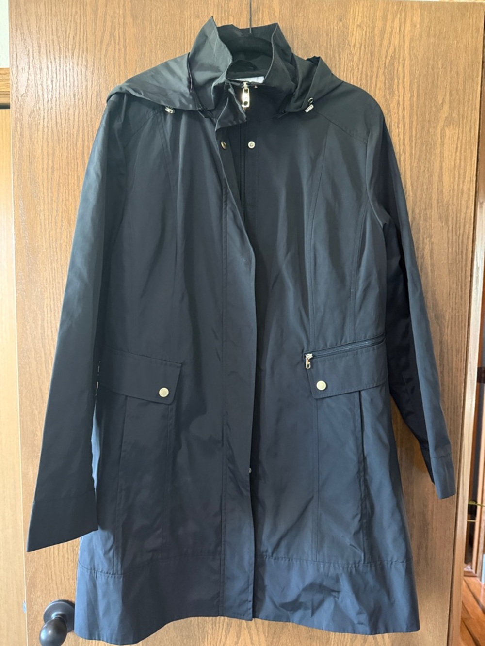 Cole Haan Black Hooded Trench / Rain Coat